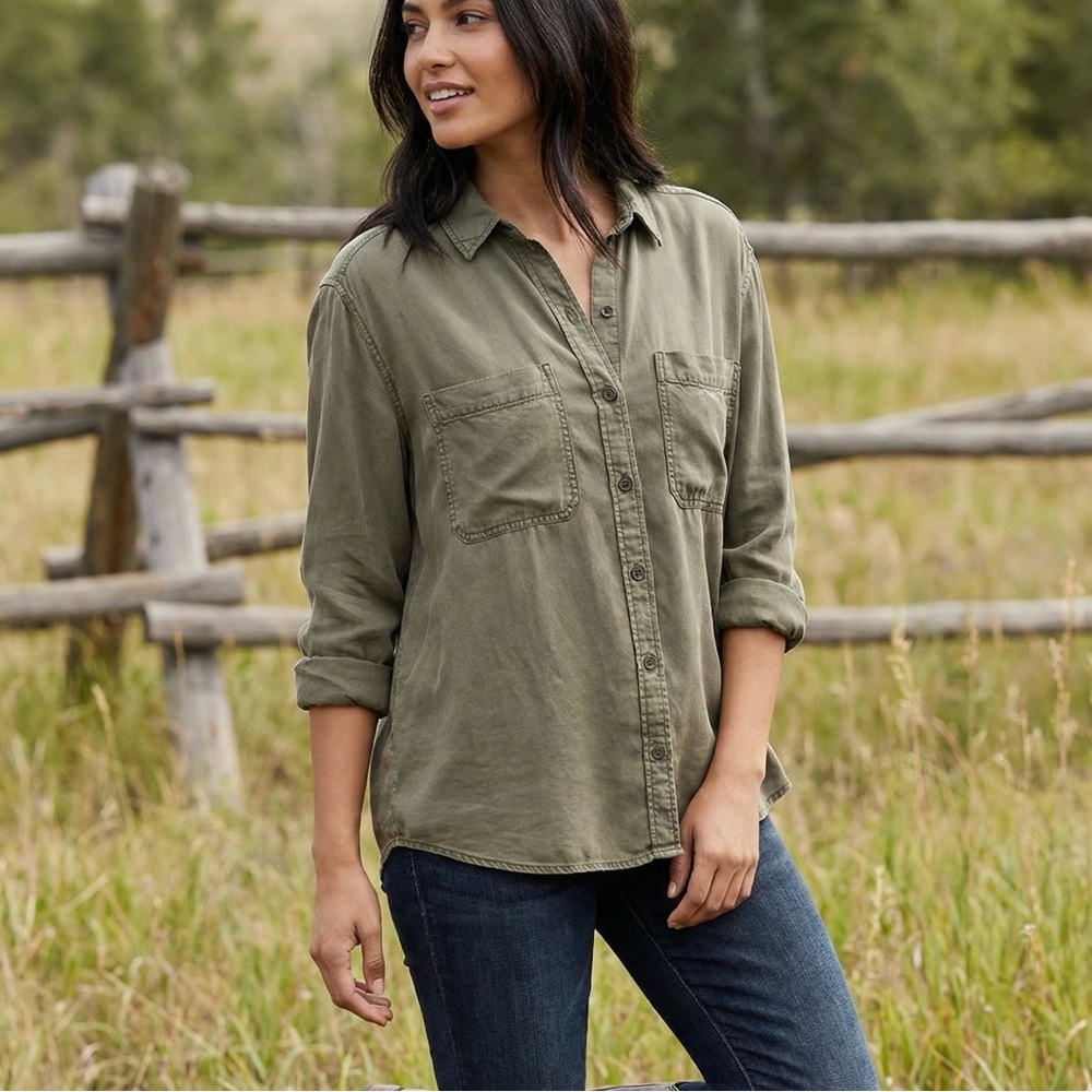 Express Olive Green Button-Up Shirt